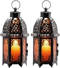 NEEDOMO Set of 2 Hanging Moroccan Lantern, 12.8'' Vintage Candle Holder, Metal Lanterns Decorative Indoor Outdoor, Table, Patio, Porch, Shelf, Ramadan Decorations (Amber) by NEEDOMO-LightUpYourSpace