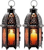 NEEDOMO Set of 2 Hanging Moroccan Lantern, 12.8'' Vintage Candle Holder, Metal Lanterns Decorative Indoor Outdoor, Table, Patio, Porch, Shelf, Ramadan Decorations (Amber) by NEEDOMO-LightUpYourSpace