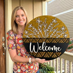 12" 3D Welcome Sign for Front Door Decor - Rustic Round Wood Wreath Wall Hanging - Modern Farmhouse Porch Decor - Housewarming, Wedding & New Home Gift - Spring Summer Decoration - Image 2