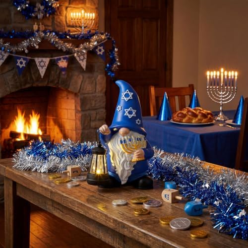 Capoda 8" Hanukkah Gnome Figurine with LED Lights Menorah, Chanukah Decor - Image 5