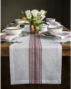 Solino Home 100% Linen Table Runner, 14 x 108 in, Burgundy and White Stripe by SolinoHome