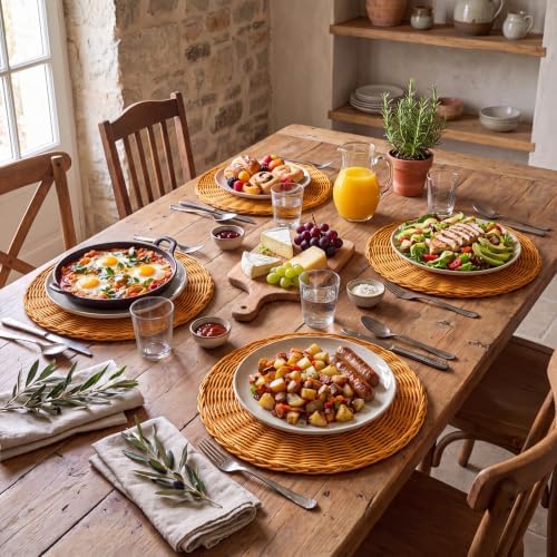 12 Pcs Round Rattan Placemats,Boho Charger Plates for Dining Table - Image 2