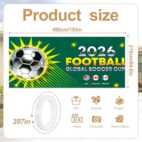 2026 World Soccer Cup Garage Door Banner Cover, 7x16ft Large Football Championship Backdrop, Canada USA Mexico Host Nations Outdoor Decoration, Heavy Duty Fabric Sports Wall Mural for Home Decor - Image 2