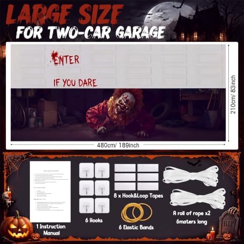 WovWeave 7 x 16 Ft Halloween Garage Door Cover Banner, Clown - Image 2