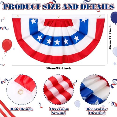 Remagr 10 Pcs Patriotic 4th of July Decorations Outdoor, 2 American Flag Windsocks, Independence Day Porch Banners with 6 USA Pleated Bunting Flags, Red White Blue Labour Day Decor for Yard Garden - Image 5