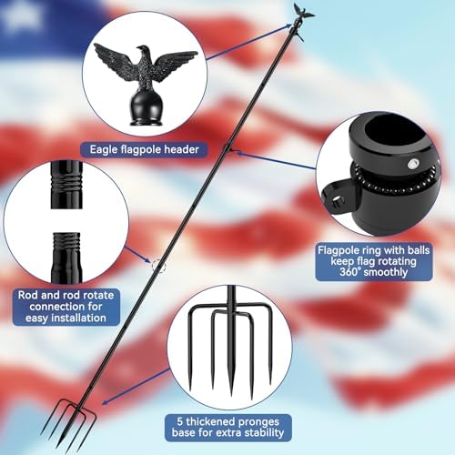 ZMTECH 10 FT Flag Pole Kit in Ground with 5 Pronges Base, Heavy Duty Flag Pole Holder with Metal Eagle Topper for Outside House & Yard Outdoor Garden Decor Residential Commerical(1 Pack,Without Flag) - Image 3
