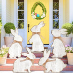 Yuntau 5 Pcs Easter Welcome Porch Sign Large Wooden Bunny Standing Porch Sign Easter Bunny Outdoor Decor with Ribbon for Front Door Indoor Outdoor Yard Garden Decor by Yuntau