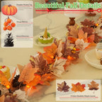 3Pack 10Ft Lighted Fall Garland with Battery Operated C6 Orange Lights, Extra Long Maple Leaf Garland with Pumpkin Wood Signs, Pinecones & Yellow Berries, Thanksgiving Autumn Decor Indoor Outdoor - Image 2