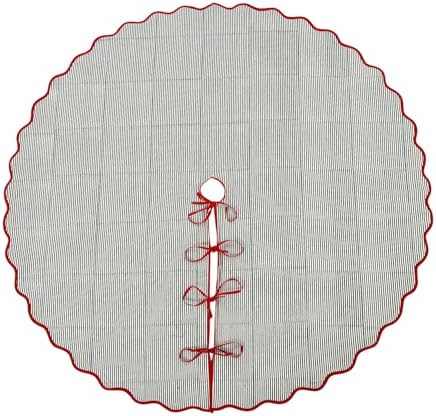 Ridhi Green Stripe & Red Block Print Cotton Christmas Tree Skirt 60 Inch by Ridhi