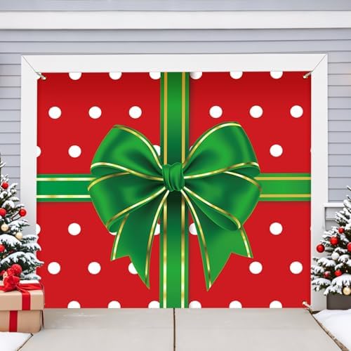 Garage Door Christmas Cover 7x8: Single Garage Bow GIF Box Christmas Decorations with Bar Magnets & Ropes, Holiday Garage Door Banner Decorative Xmas, Party Wall Backdrop Indoor Outdoor by Unknown