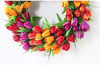 UIYIHIF 20 Inches Tulip Wreath, Artificial Flower Handmade Floral Wreath for 2023 New Spring, Simulation Round Spring Garland Wreath for Front Door Wedding Wall Home Decor - Image 7