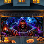 7x16ft Halloween Garage Door Banner Decorations, Scary Grim Reaper Skull by THISFIND
