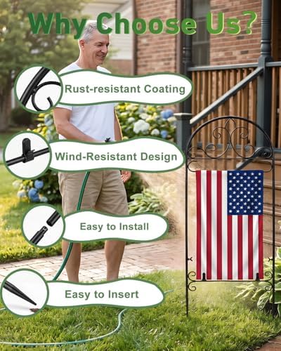 Garden Flag Holder 2P, Heavy Duty Metal Yard Flag Stand for Outside, 40in x 16in Flags Stand Pole Fits Max 14in x 22in Flags - Outdoor Lawn Decor(Without Flag) - Image 5