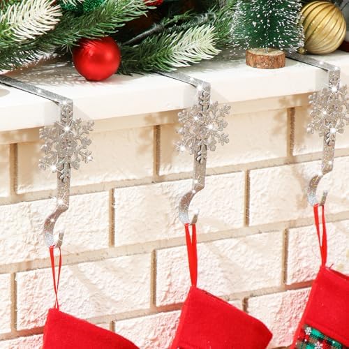 Gisafai 12 Pcs Snowflake Stocking Holders, Metal Mantle Hooks,Sliver - Image 3