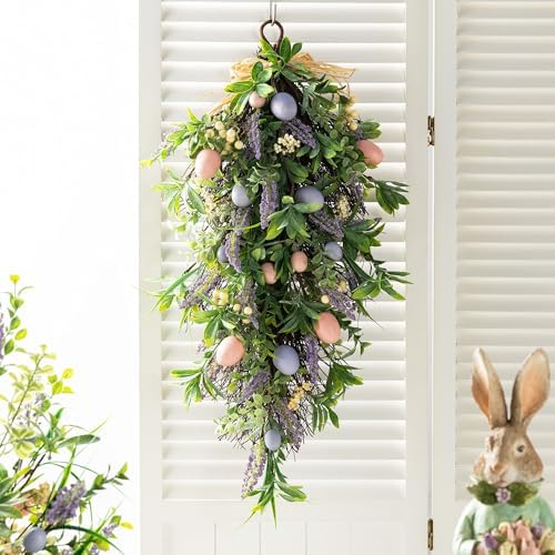 Glitzhome Easter Swag 28 Inch Artificial Spring Teardrop Wreath for Front Door & Porch Wall, Spring Easter Decor Decorative Swag - Image 3