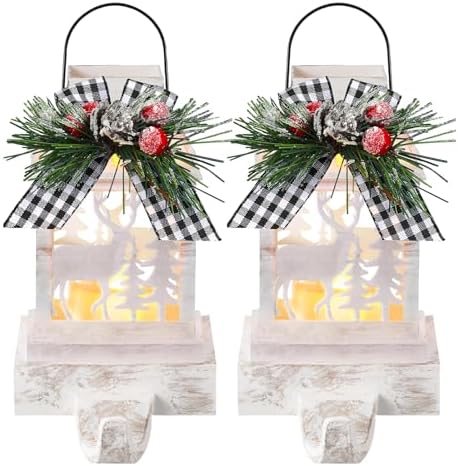 Therwen 2 Pcs Christmas Stocking Holders Lantern, LED, Elk, White by Therwen