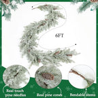 MIZII Christmas Garlands 6 Feet Artificial Pine Garland with Pinecone Real Touch Pines Vine Greenery Garland Christmas Decorations for Xmas Fireplace Mantle Home Decor Indoor Outdoor (White Pine) - Image 2