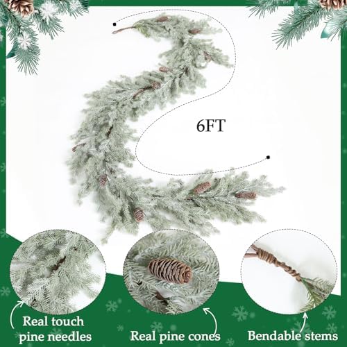 MIZII Christmas Garlands 6 Feet Artificial Pine Garland with Pinecone Real Touch Pines Vine Greenery Garland Christmas Decorations for Xmas Fireplace Mantle Home Decor Indoor Outdoor (White Pine) - Image 2