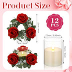 Yunlly 12 Pcs Rose Candle Rings with Candles Sets, Red - Image 2