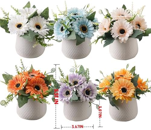 LUEUR Artificial Flowers with Ceramic Pot–6PCS Fake Sunflowers in Vase - Image 7
