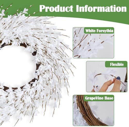 GTIDEA Summer Wreath, 24" Summer Door Wreath for Front Door Wreath, White - Image 2