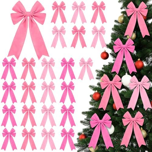 24 Pcs Valentine's Day Decoration Pink Velvet Bows 5 x 7.9 Inch Valentine Ribbon Wreath Bow Bulk Romantic Crafts for Garland Home Decor Wedding Outdoor Indoor Decor(Pink Color) - Image 5