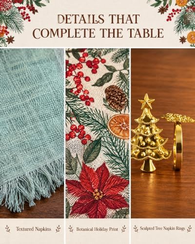 19-Piece Christmas Table Decor Set with Runner, Placemats & Napkin Rings - Image 3