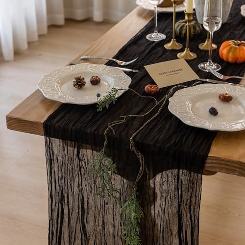 6Pcs Halloween Holiday Black Cheesecloth Table Runner 120 Inch for Decor - Image 2