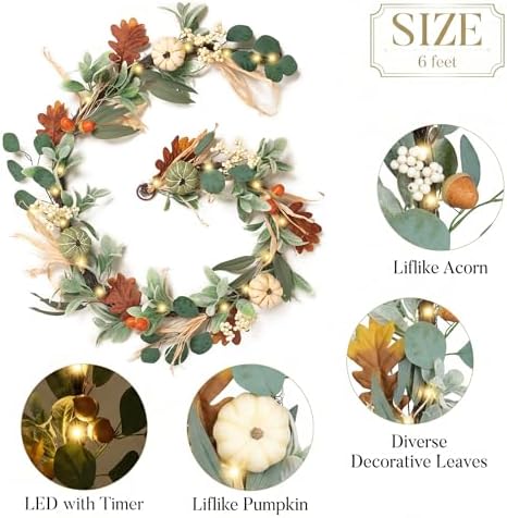 Valery Madelyn 6ft Fall Garland for Mantle with Pumpkins - Image 5