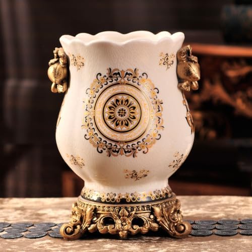 Ceramic Resin vase 16.9-inch ice Cracked Pattern Retro Antique Home Decoration Dining Table Living Room Kitchen Bedroom Bookshelf Office Coffee Table Dining Room Fireplace (Color 3) by Unknown