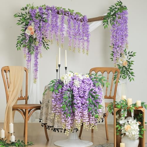 mizii 6Pcs Purple Wisteria Hanging Flowers 48" Silk Wisteria Artificial Flowers Garland Vines Fake Hanging Flowers Decoration for Wedding Flower Wall Backdrop Centerpieces Party Room Decor (Purple) - Image 5