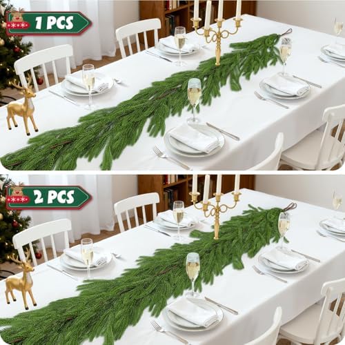 2Pcs 9 Ft Christmas Norfolk Pine Garland for Mantel and Holiday Decor - Image 5