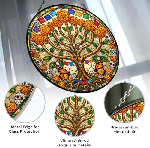 Day of The Dead Tree of Life Suncatchers for Windows Hanging 9.8" - Image 2