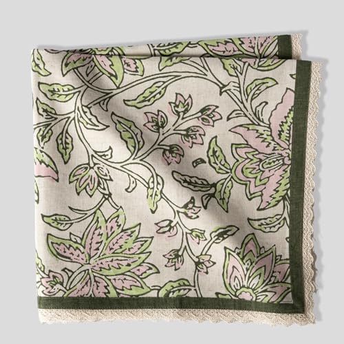 Lace Cloth Napkins, Cotton Linen, 12 Pack, 20x20 Inch, Summer Block Pink by FINGERCRAFT