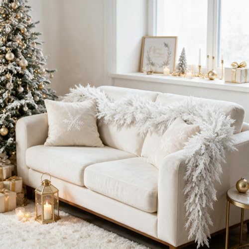 9FT White Christmas Cedar Garland, Realistic Artificial Garland, Winter Snowy Xmas Decorations Indoor Outdoor, Faux Holiday Garland for Mantle, Fireplace, Table, Door, Wedding Party Decor - Image 6