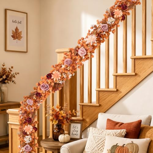 Waipfaru 2Pcs Fall Garland, 11Ft Eucalyptus Garland with Flowers - Image 4