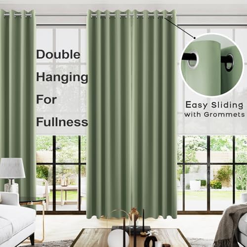 KOUFALL 96 Inch Long Curtains 2 Panel Set,Blackout Extra Wide Thermal Grommet Blacked Out Curtains for Bedroom,72 Inch Wide x 96 Inch Length,Sage Green - Image 2