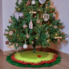 Gemscream 30 Inches Green Christmas Tree Skirt Xmas Decorations with Red Heart Patch for Tree Mat Collar with Red Green Trim for Christmas Party Indoor Outdoor Holiday Party Decor - Image 4