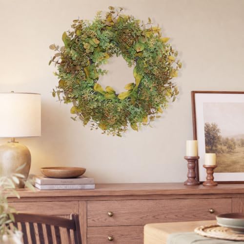24 Inch Pre-Lit Boxwood Fall Winter Wreath for Front Door & Porch - Image 4
