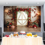 8x6ft Red Rose Brick Wall Wood Door Backdrop for Wedding Bridal Shower Party Decorations Mother’s Day Valentine's Day Engagement Backdrops Portrait Photo Booth Props - Image 5