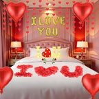 Romantic Anniversary Valentines Day Decorations Bedroom Special Night Decorations with I Love You Light Sign Balloons, Rose Petals, Artificial Roses, Red Heart Strings for Room Hotel Anniversary Decor - Image 7