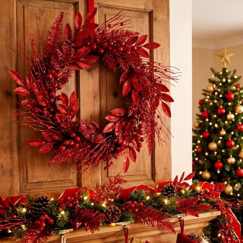 66 Pcs Red Christmas Glitter Picks and Sprays - Image 2