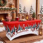 Oudain 2 Pcs Christmas Tablecloth 6 ft Snowman Red Table Cover - Image 5
