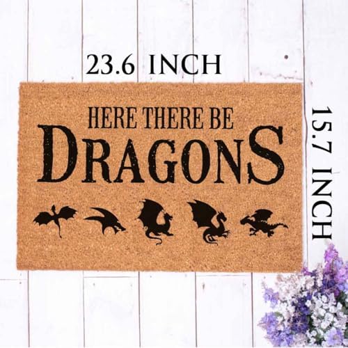 Funny Coir Doormat Here There Be Dragons Welcome Front Door Patio Porch Decor Doormats For The Entrance Way Outside Personalized Rug Heavy-Duty Non Slip Outdoor Novelty Gift Mats 23.6x15.7inch - Image 5