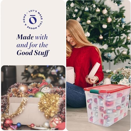 HOMZ Holiday Tote Plastic Storage Bin with Lid, 112 Qt, Clear/Red, 2 Pack - Image 5