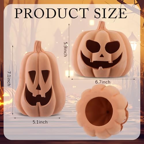 Tioncy Halloween Decor Terracotta Jack O Lantern Pumpkin Decor,Orange - Image 2