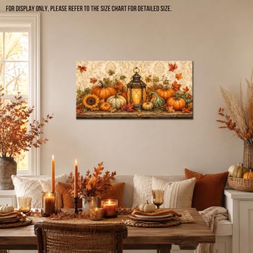 WAXWHELK Fall Canvas Wall Art Rustic Farmhouse Pumpkin Harvest Lantern Painting Pictures Artwork for Autumn Thanksgiving Home Decor Living Room Bedroom, (16"x32") - Image 2