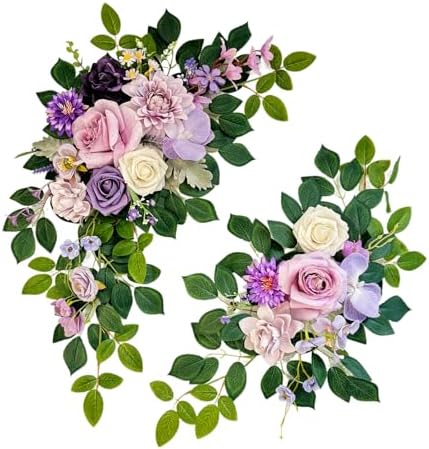Odouzy Pack of 2 Wedding Arch, Artificial Flowers, Wedding Decor，Flower Garland Be Suited to Banquet, Party, Reception Entrance Welcome Sign and Background Decoration (Purple) by Odouzy