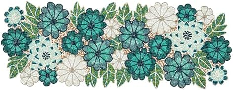 Beaded Table Runner Decore 36 inches Long Christmas Flower Design Beaded Table Runners for Halloween, Christmas, Easter Coffee Tropical ,13X36_Teal Multi by byHomeDecorativeProduct
