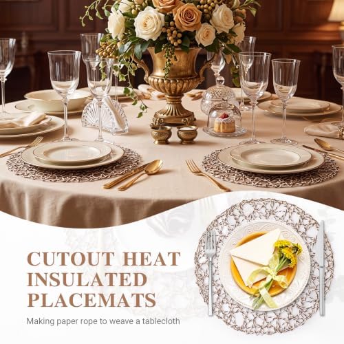 Threehoney Paper Braided Round Placemats, Set of 24, Mocha, 13 in - Image 4